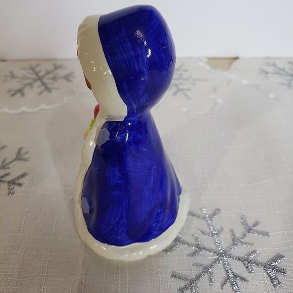 Vintage Christmas Mini Blue Ceramic Red Head Girl with Candle Figurine 4" - Picture 2 of 7